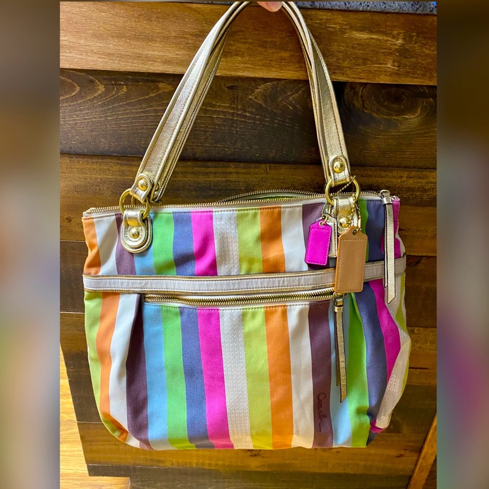 Coach Poppy Legacy Stripe Glam Tote Bag